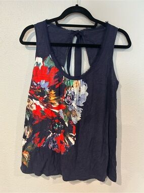 Anthropologie Akemi + Kin Sleeveless Navy Floral Tie-Back Tank Top